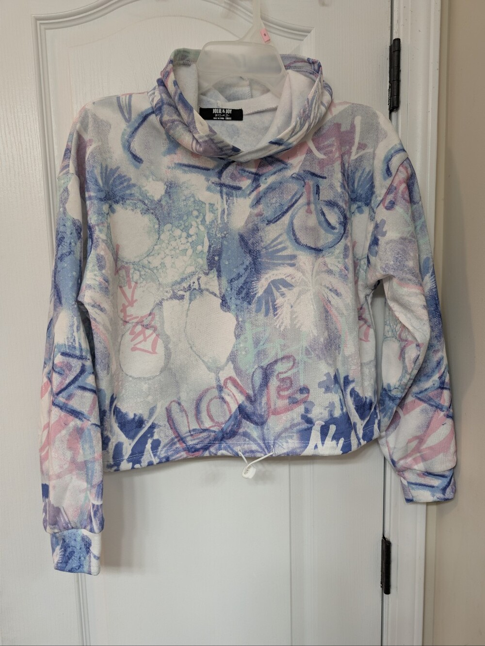 Jolie &Joy Pastel Abstract Print Hoodie - Light Blue, Pink and Purple